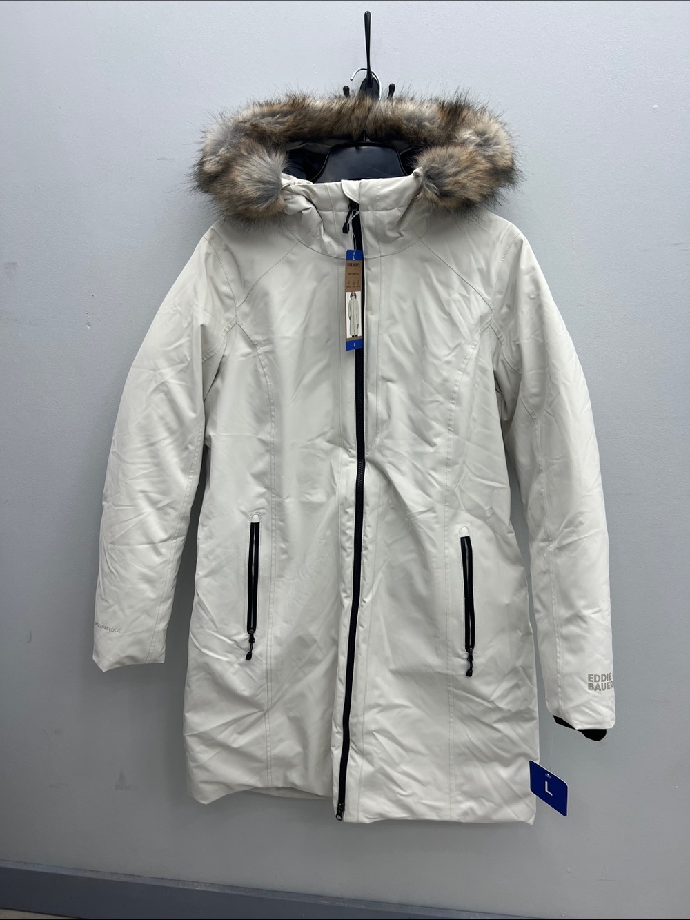 Eddie Bauer Women's White Parka with Faux Fur Hood